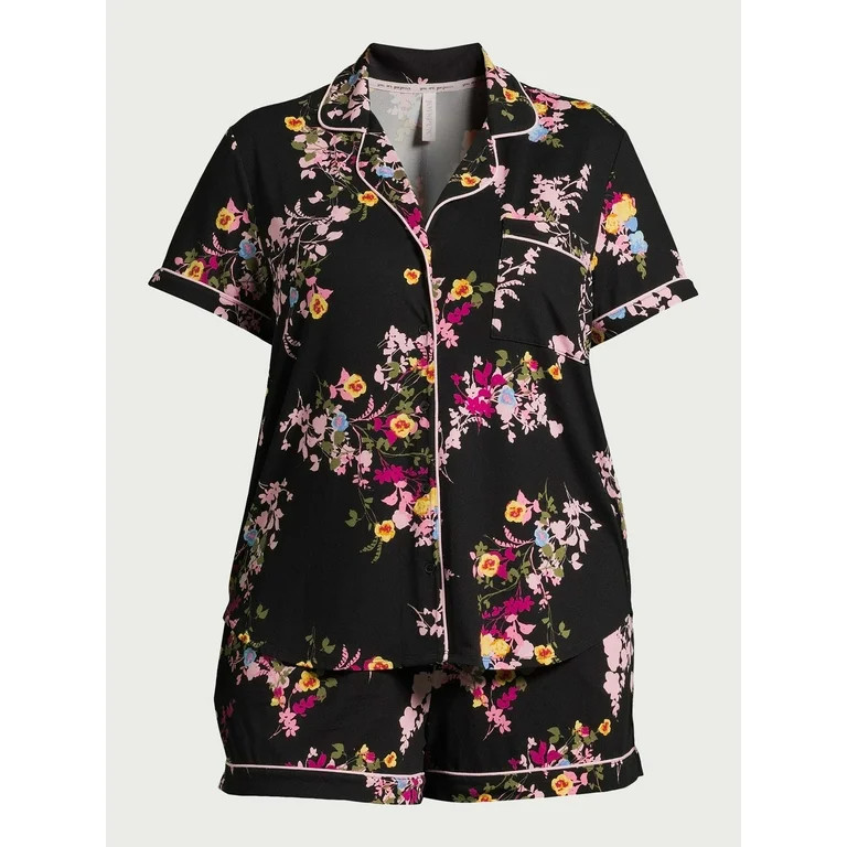 Joyspun Women's Knit Notch Collar Top and Shorts Pajama Set, 2-Piece, Sizes S to 3X | Walmart (US)