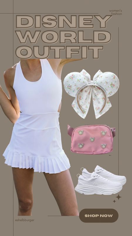Classy, active Disney World outfit

• white active tennis dress
• floral white bridal mouse ears
• pink belt bag with Mickey Mouse pearls
• white Hokas sneakers walking shoes

#LTKtravel #LTKshoecrush #LTKActive