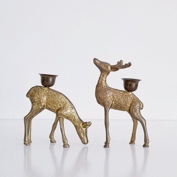 Vintage Mid Century Brass Deer Candlestick Holders, Set of Two, MCM, Mid Century Modern, Spotted ... | Etsy (US)