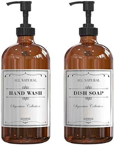 SUNRISE PREMIUM 2-Pack 16 Oz Amber Glass Hand Dish Soap Dispenser with Plastic Pump, Empty Refill... | Amazon (US)