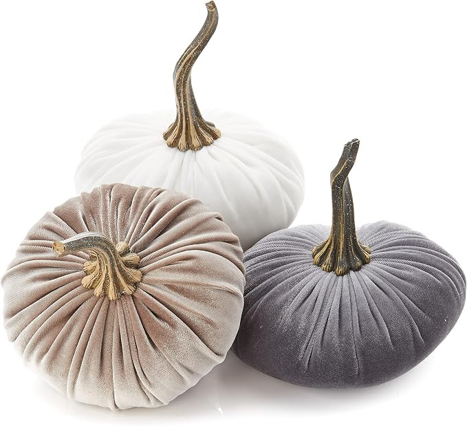 Set of 3 Velvet 6.25 Inch Pumpkins, fall decor, cozy autumn vibe, tiered tray tablescape, elegant... | Amazon (US)