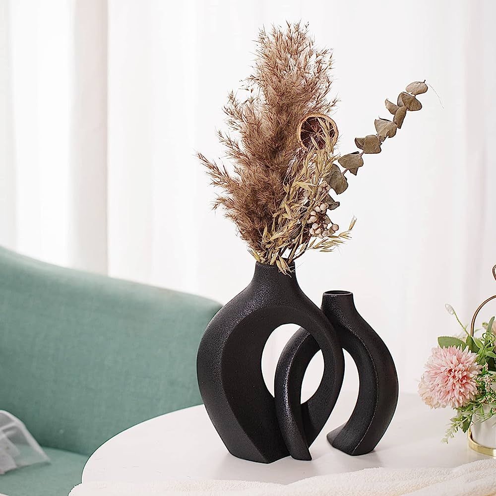 Liotww Black Vases Home Decor Set of 2, Ceramic Black Small Flower Vase, Minimalist Boho Decorati... | Amazon (US)