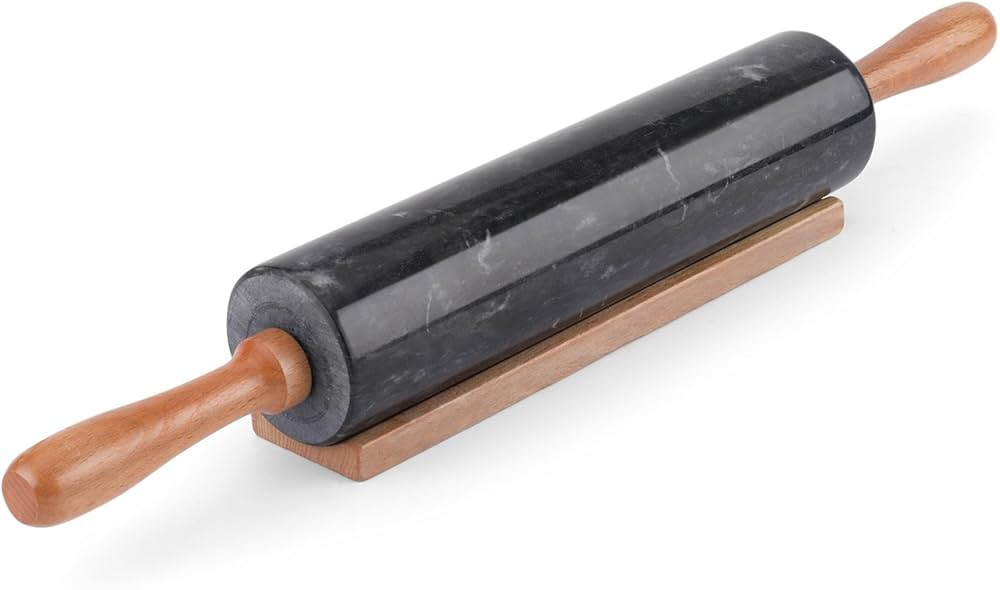 Flexzion Black Marble Rolling Pin, 10-inch with Wooden Handle and Holder Base Stand, Marble Rolli... | Amazon (US)