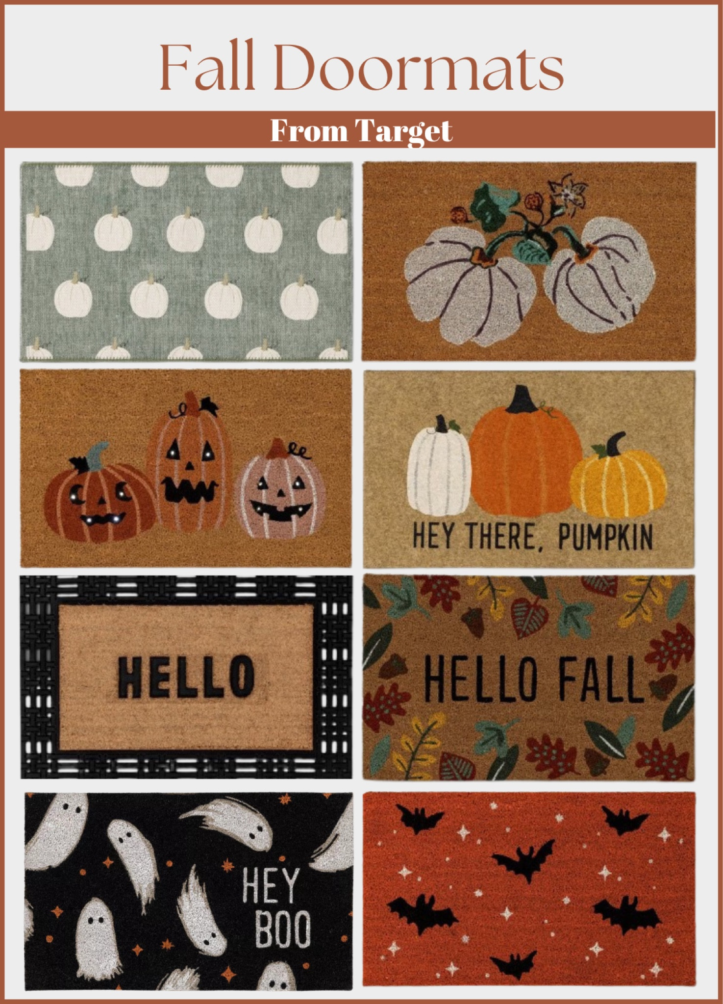 New Fall Doormats from Target! Loving the sage green w/ white pumpkins!! 🎃 

#falldecor #halloween #halloweendecorations #halloweendecor #frontporch #fallattarget #target fall #fallfrontporch #fallhomedecor

#LTKHome #LTKSeasonal #LTKHalloween