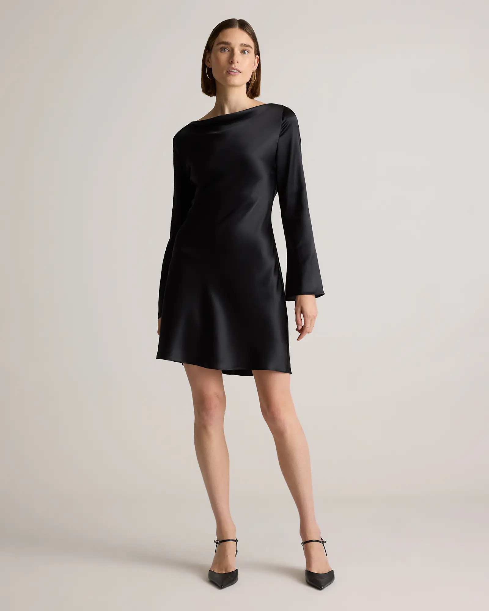 100% Washable Silk Long Sleeve Mini Dress  in Black | Quince