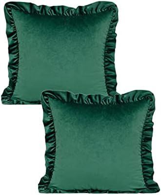 Emerald Green Velvet Ruffles Throw Pillow Covers Christmas Dark Green Cushion Cases Modern Decora... | Amazon (US)