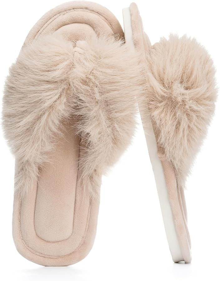 GOEWY Womens Fuzzy Slippers with Box Memory Foam Soft Gifts for Women Mom Ladies Open Toe Fluffy ... | Amazon (US)