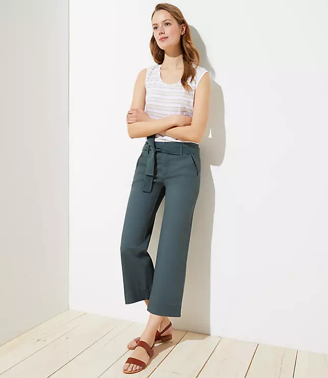 Petite Tie Waist Wide Leg Pants | LOFT
