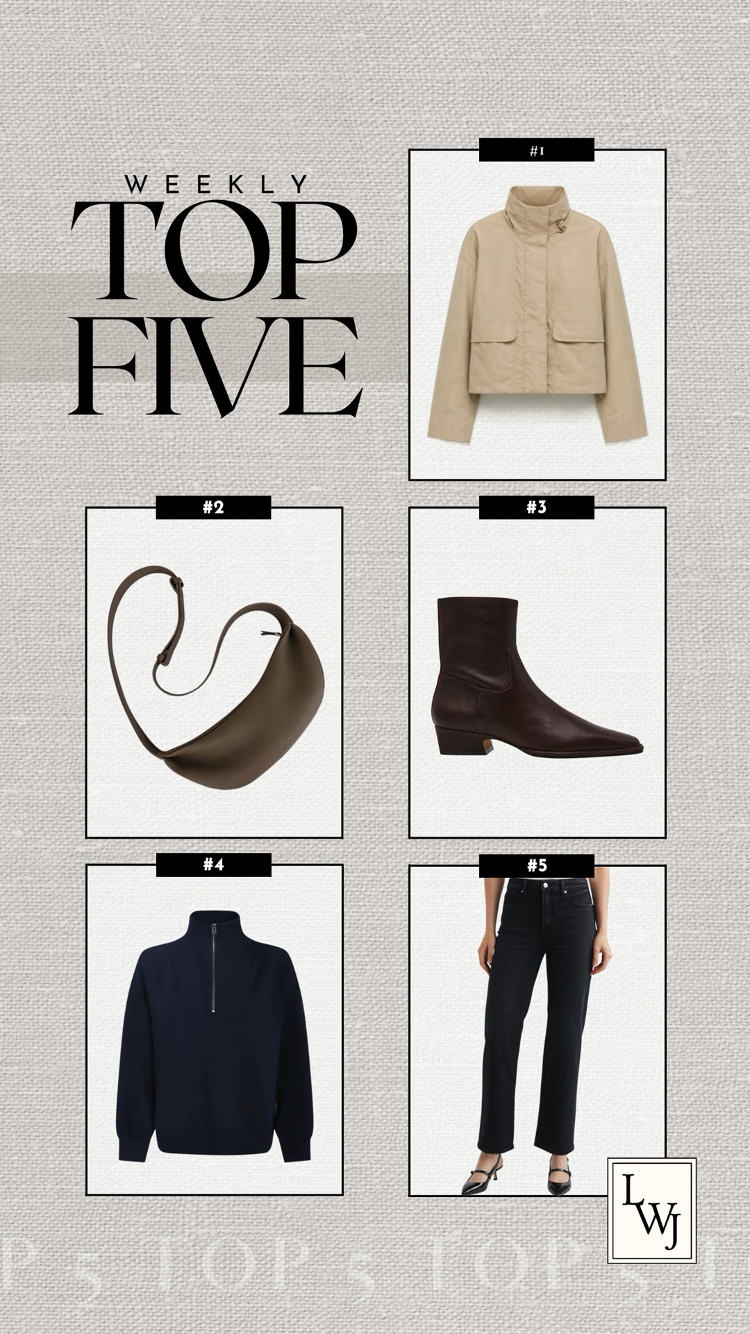 this week's bestsellers: 

1. lululemon always effortless jacket -- wind & water resistant 
2. amazon leather crossbody -- under $50 
3. steve madden define booties -- everyday, low-heeled boots 
4. varley hawley sweatshirt -- super soft & elevated 
5. paige stevie ankle jeans 

 #LTKSeasonal