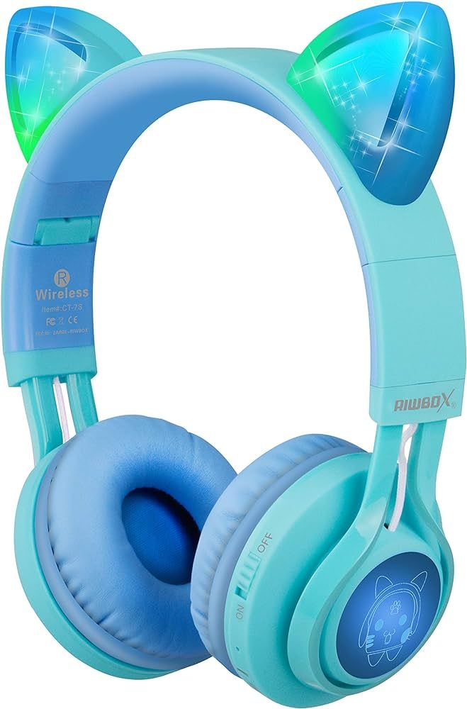 Riwbox Kids Headphones, CT-7S Cat Ear Bluetooth Headphones 85dB Volume Limiting,LED Light Up Kids... | Amazon (US)
