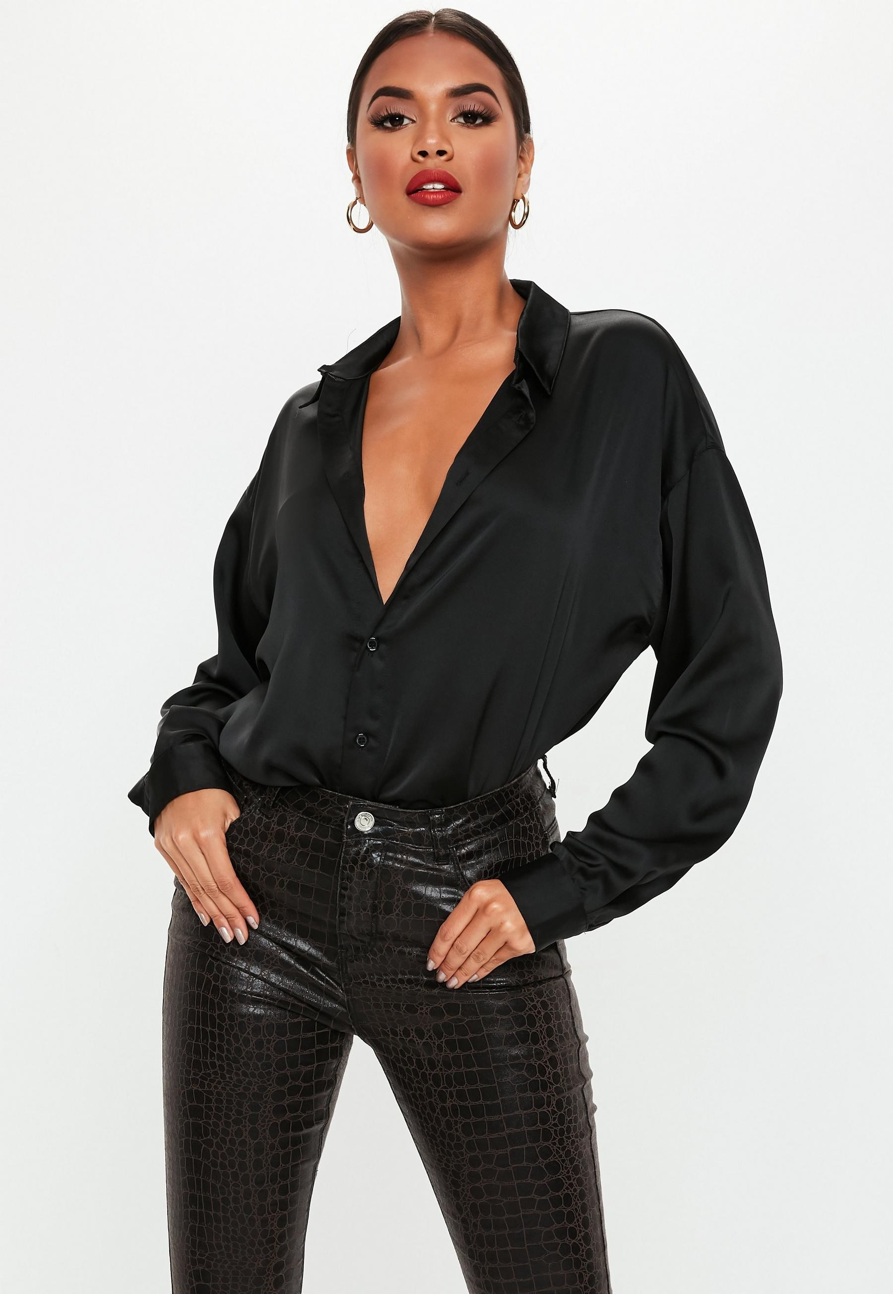 Missguided - Black Extreme Oversized Satin Shirt | Missguided (UK & IE)
