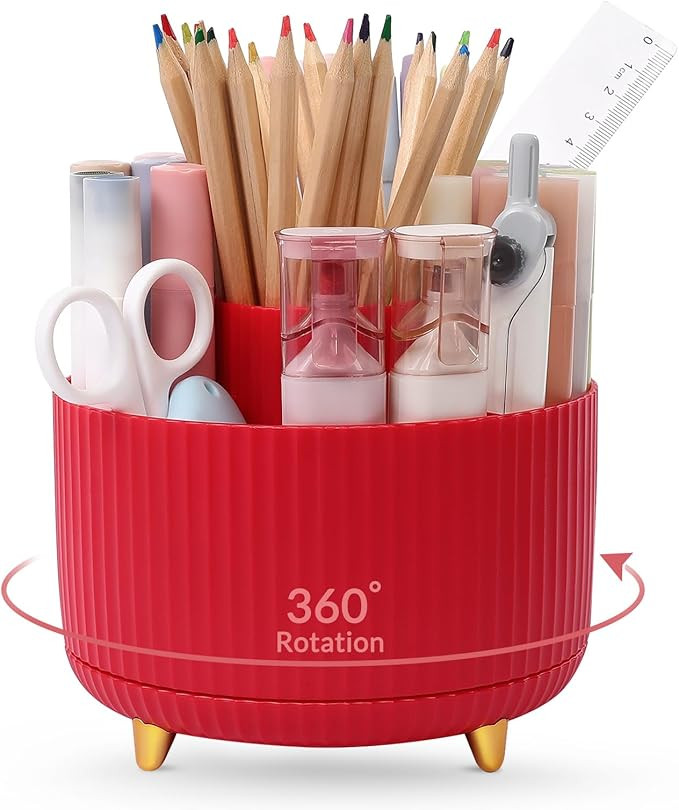 SKYDUE 360 Degree Rotating Desk Organizer, Dual-Purpose Pencil Pen Holder, Pen Organizer with 5 S... | Amazon (US)