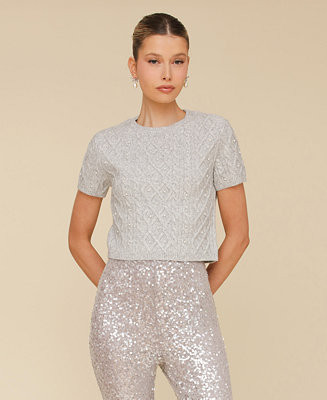 Women's Pearl Cable-Knit Cropped Sweater Tee | Macy's