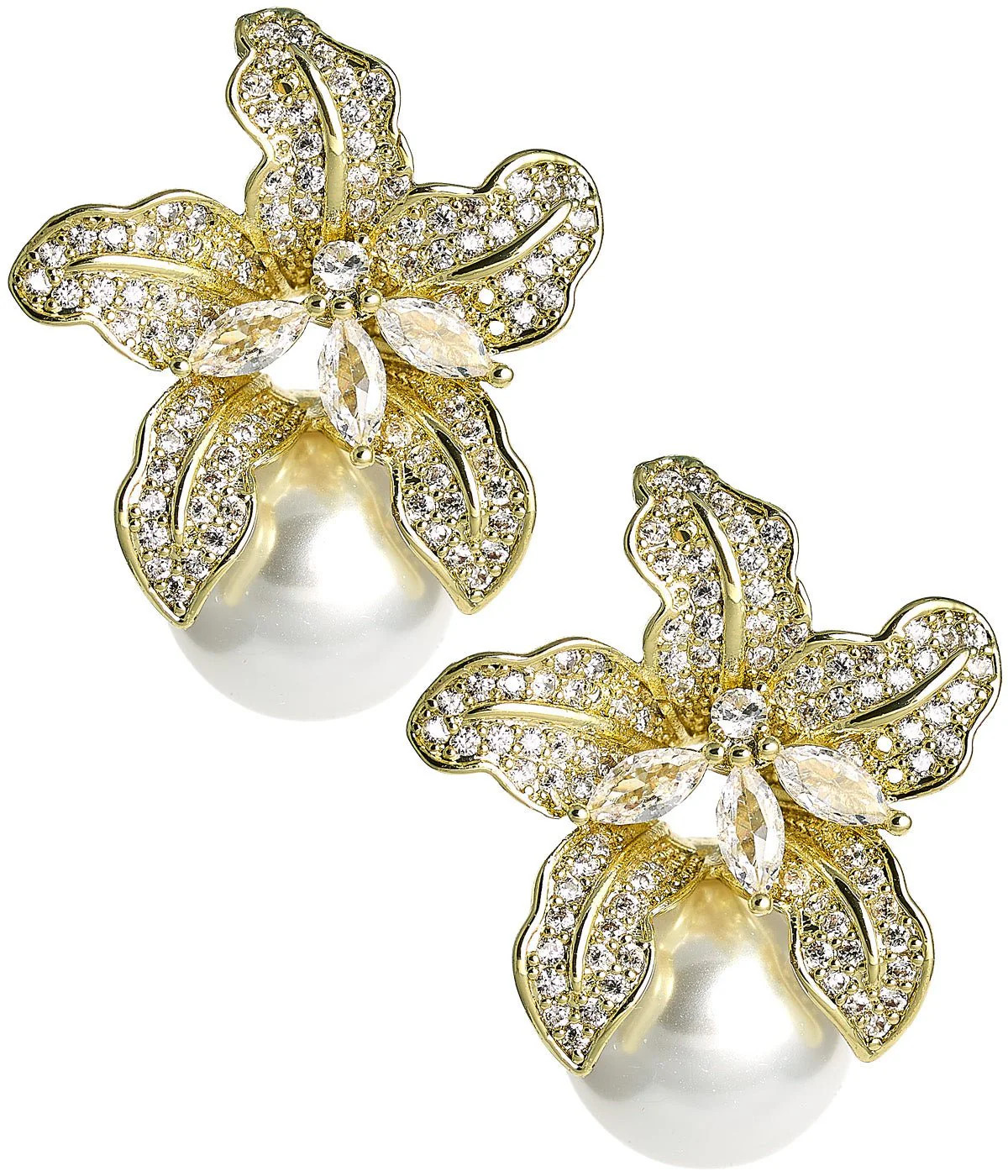 Charlotte Studs - Rhinestone & Pearl Stud- 18k Gold Plated - Kristin K | Lisi Lerch Inc