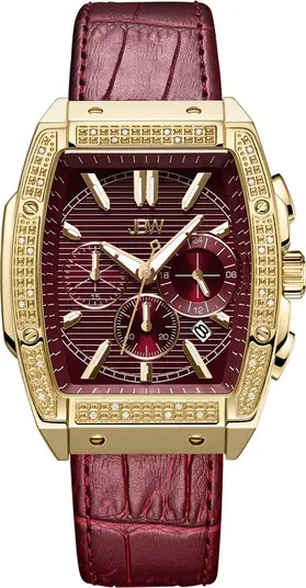 JBW Men's Echelon Diamond Croc Embossed Leather Strap Watch, 41mm - 0.28 ctw | Nordstrom | Nordstrom