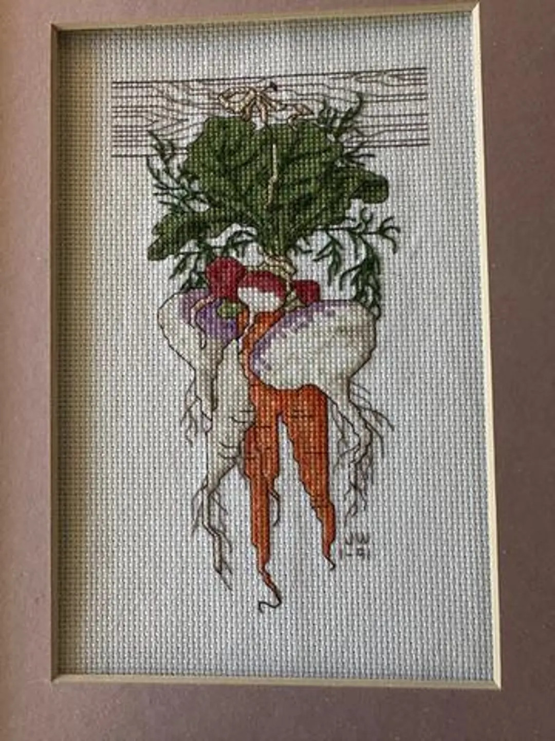 Set of three framed cross stitch scenes of vegetables and grapes | Etsy (US)