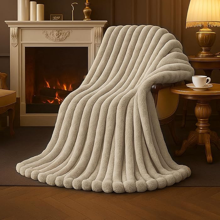 Faux Fur Throw Blanket for Couch, Cozy Fuzzy Fluffy Fur Luxurious Soft Striped Plush Gift Blanket... | Amazon (US)
