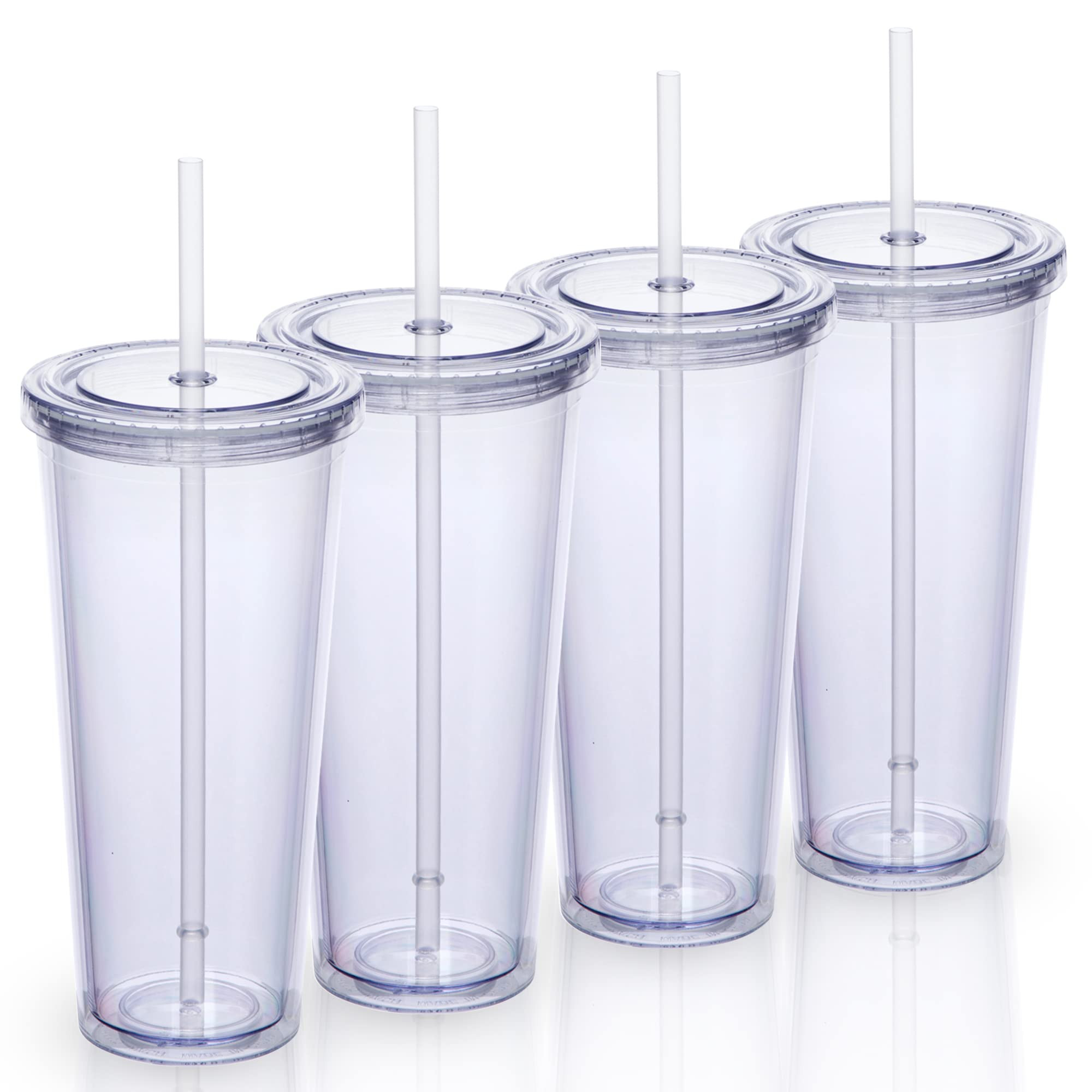 24oz Double Wall Plastic Tumblers with Lids and Straws | Large Classic Travel Tumbler | 4 Pack Se... | Amazon (US)