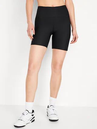 High-Waisted PowerSoft Biker Rib-Knit Shorts -- 6-inch inseam | Old Navy (US)