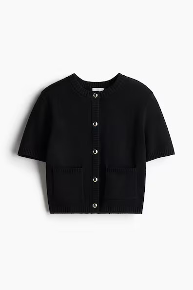 H & M - Short-Sleeved Cardigan - Black | H&M (US + CA)