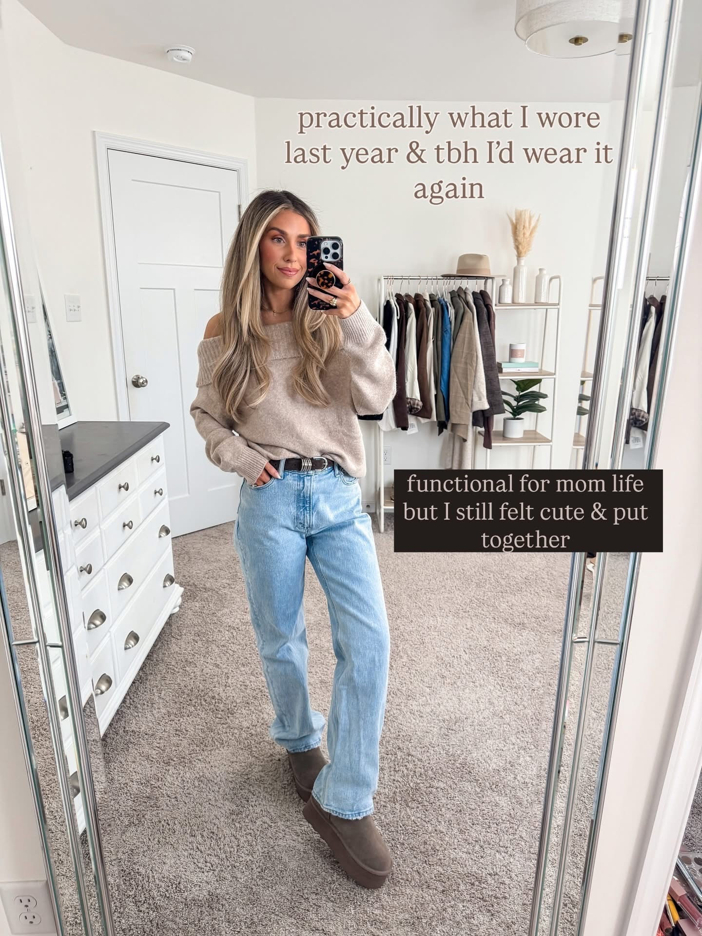 Thanksgiving outfit idea 
+ off the shoulder sweater: xs 
+ belt: xs/s
+ 90s relaxed jeans: 24 short 
+ amazon Ugg ultra mini platforms: size up if in between 


Fall outfit
Fall style
Sweater
Amazon sweater
Amazon fashion 
Amazon outfit 
Amazon Thanksgiving outfit 
Fall boots 

#LTKPetite #LTKStyleTip #LTKFindsUnder50