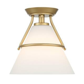 Hampton Bay Greylock 10 in. 1-Light Vintage Gold Cone Semi-Flush Mount Ceiling Light with White O... | The Home Depot