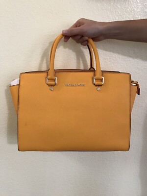 New Michael Kors Selma Satchel Saffiano Vint Yellow Leather Large Crossbody  | eBay | eBay US