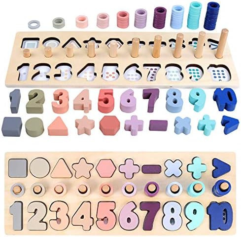 QZMTOY Counting Shape Stacker Wooden Count Sort Stacking Tower with Wood Colorful Number Shape Ma... | Amazon (US)