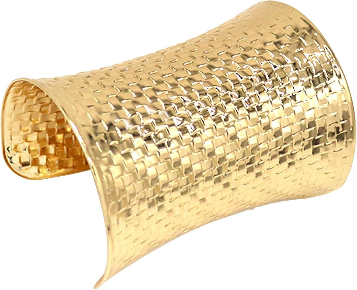FUAHXYES 18K Gold Plating Wide Textured Cover Bangle Bracelets Exaggerated Chunky Wrist Cuff Wrap... | Amazon (US)