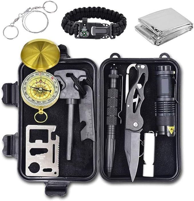 Emergency Survival Kit, 12 in 1 Outdoor Survival Gear Lifesaving Tools Contains Compass, Fire Sta... | Amazon (US)