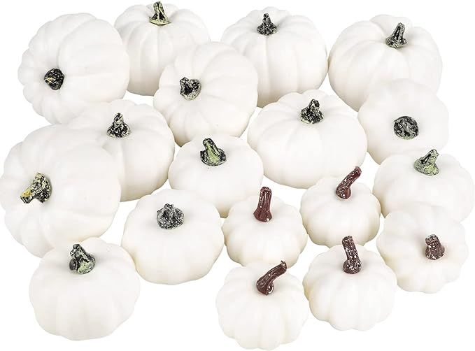 COCOBOO 18pcs White Pumpkins Artificial Pumpkins Set Fall Decor Assorted Fake Pumpkin for Harvest... | Amazon (US)