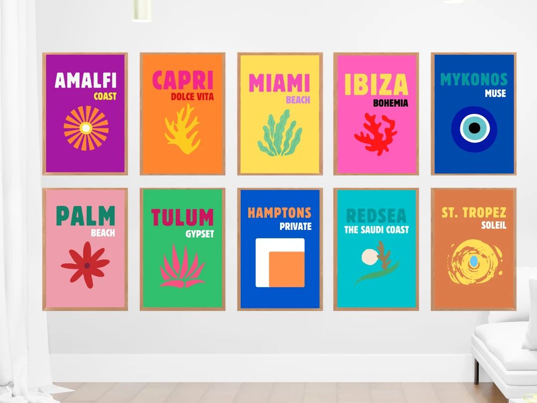 Set of 10 Travel Prints, Palm beach Poster, Tulum, Capri Print, Miami Beach Print, Ibiza Bohemia ... | Etsy (US)