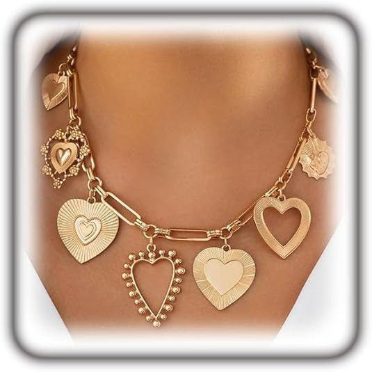 Chunky Gold Heart Necklace for Women,Y2K Big Heart Statement Necklace Long Puffy Hearts Chain Cha... | Amazon (US)