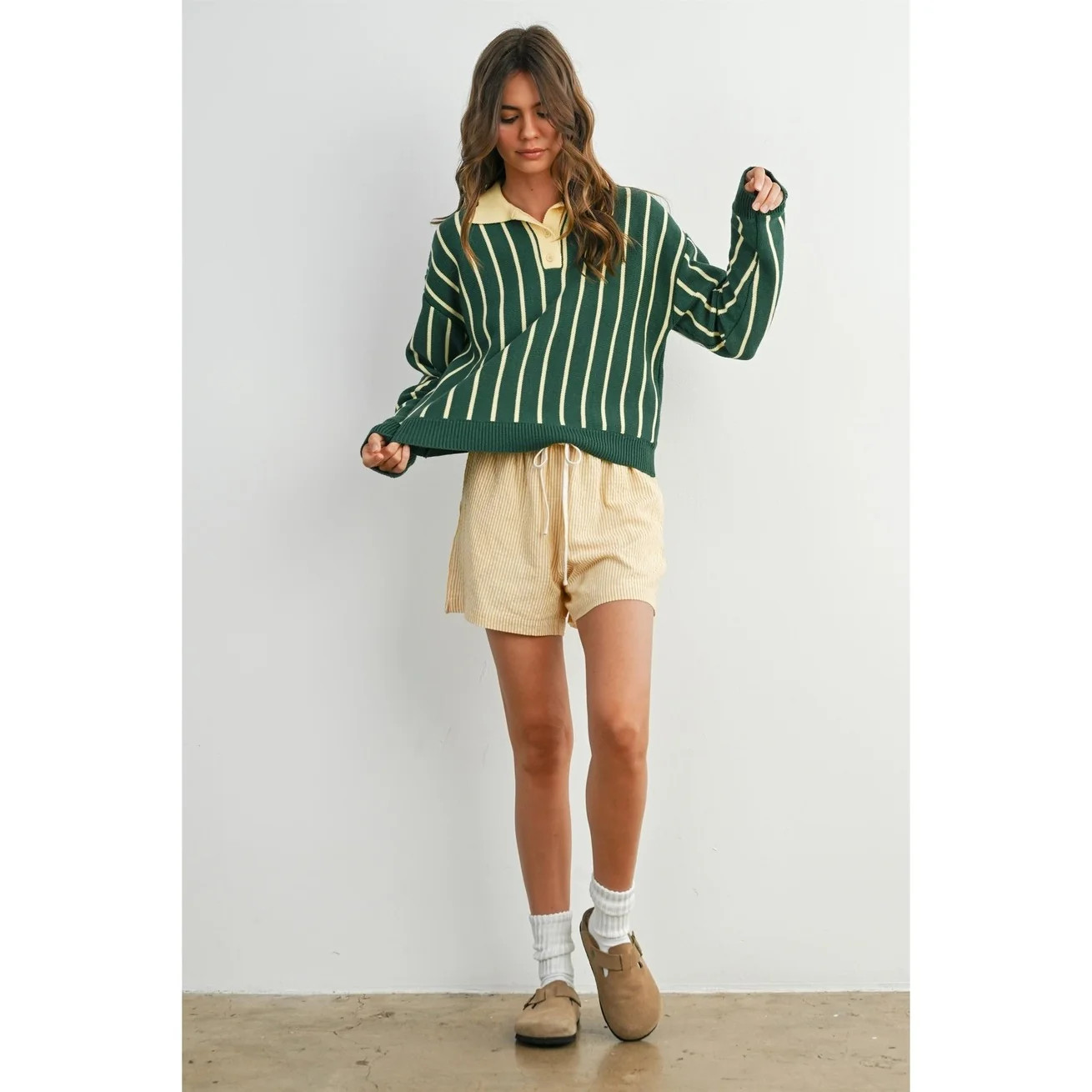 OLIVE GROVE STRIPED POLO SWEATER | Harper's Den
