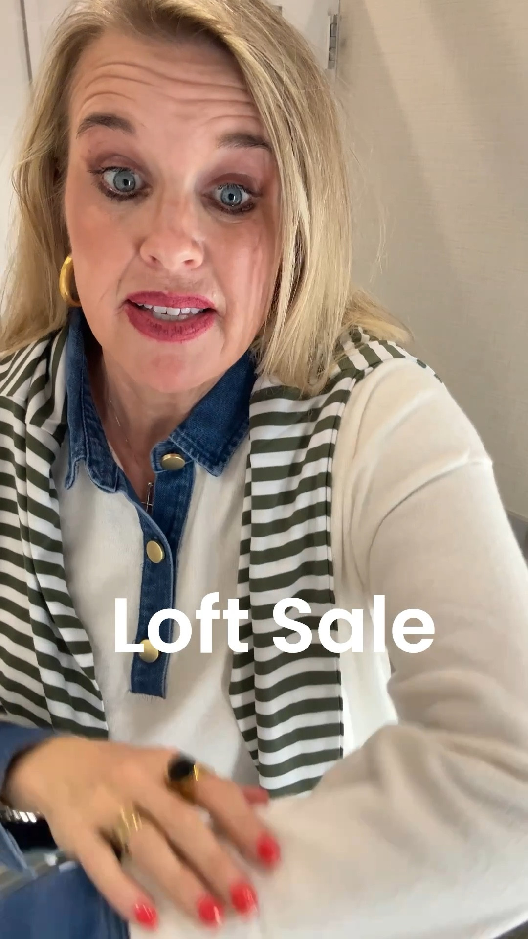 Loft Sale 

Spring pieces you’ll wear on repeat . 

Lightweight white sweater with  denim collar and trim. Button detail . Fit tts 

Straight leg denim jeans high waisted fits tts  mid wash 

Green and white stripe long sleeve tee over shoulders for some color but makes a great tee shirt as well. 


#LTKSpringSale #LTKootd #LTKSaleAlert