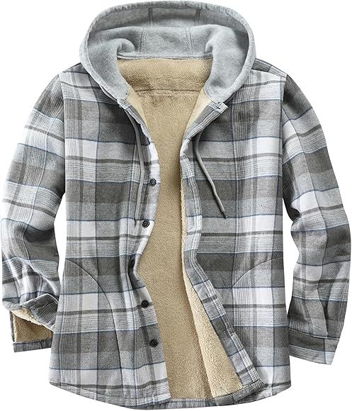 Derbars Men's Cotton Plaid Shirts Jacket Fleece Lined Flannel Shirts Sherpa Button Down Jackets w... | Amazon (US)