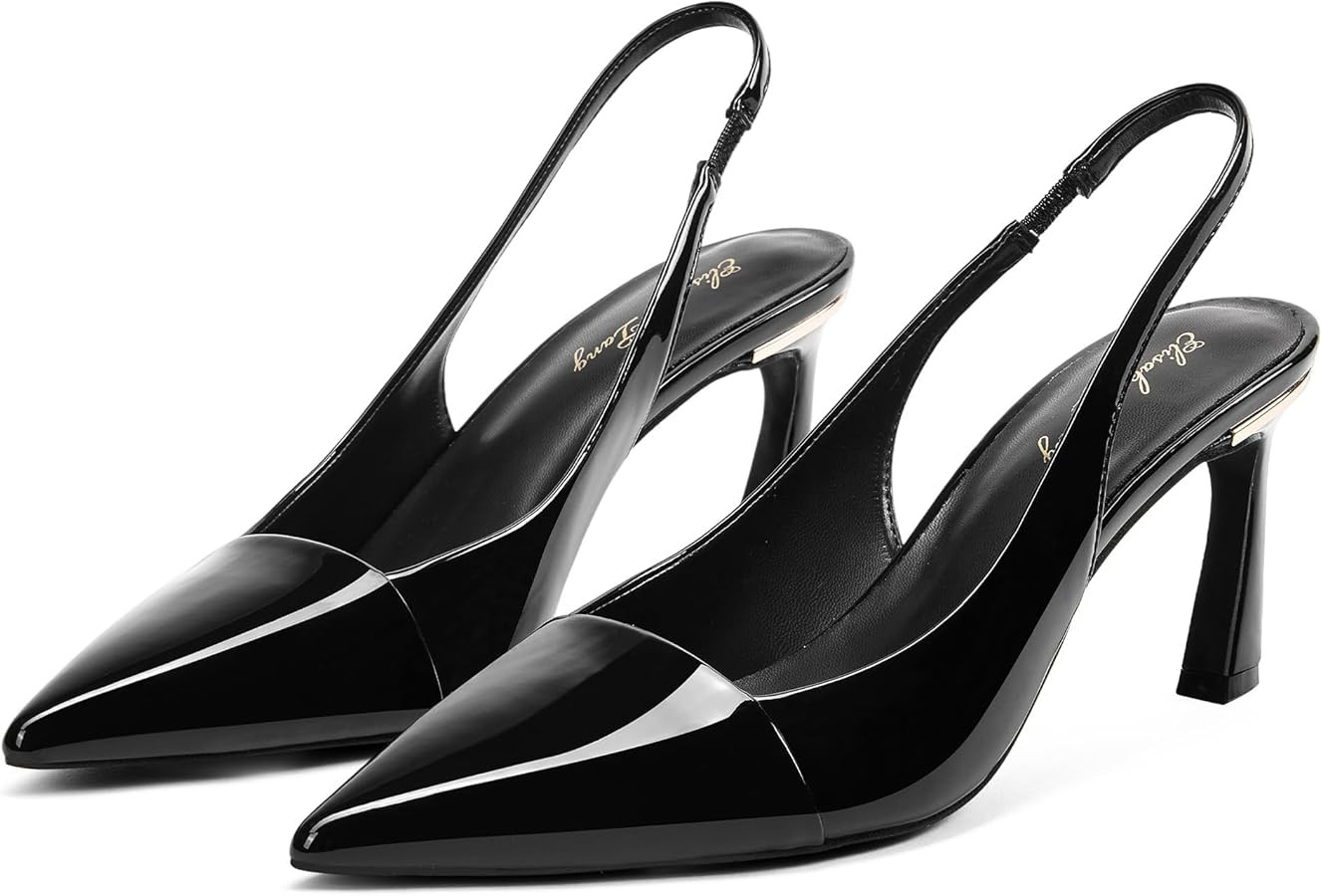 Elisabet Tang Women's Patent Leather Slingback Pumps - Pointed Toe Mid Heels for Office Work Part... | Amazon (US)