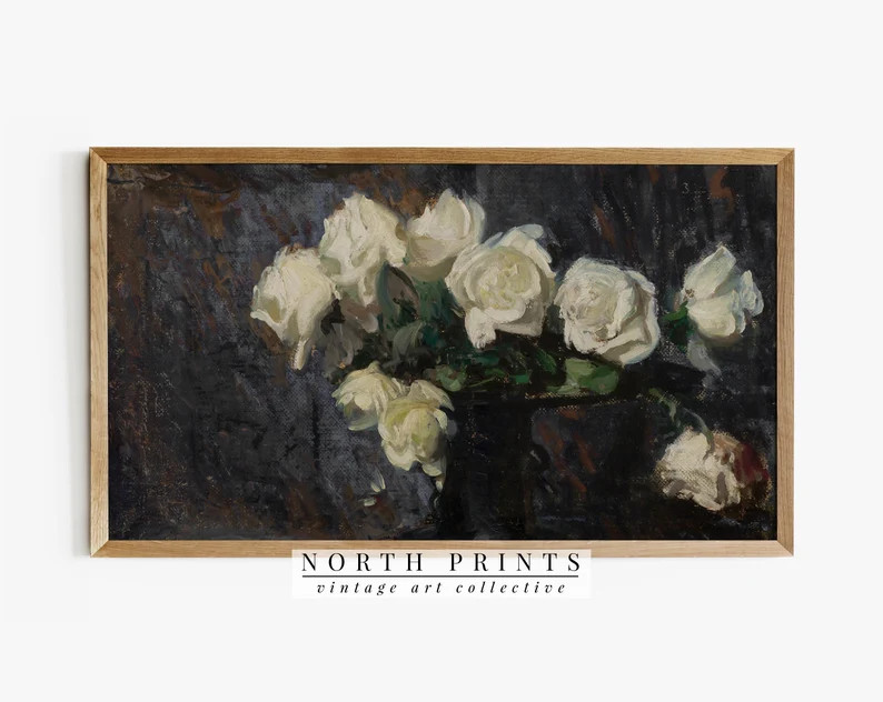 Samsung Frame TV Art | Vintage Moody Roses Painting | Dark Floral Art #TV211 | Etsy (US)