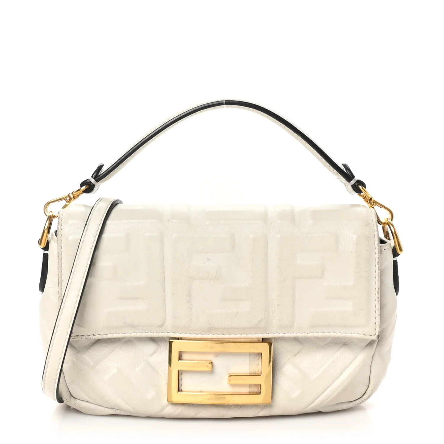 Nappa FF 1974 Embossed Mini Baguette White | FASHIONPHILE (US)