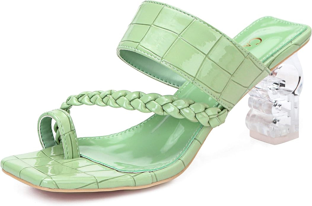 Women's Thong Heels Square Toe Toe Ring Flip Flops Mules Slip on Open Toe Heeled Sandals Wedding ... | Amazon (US)