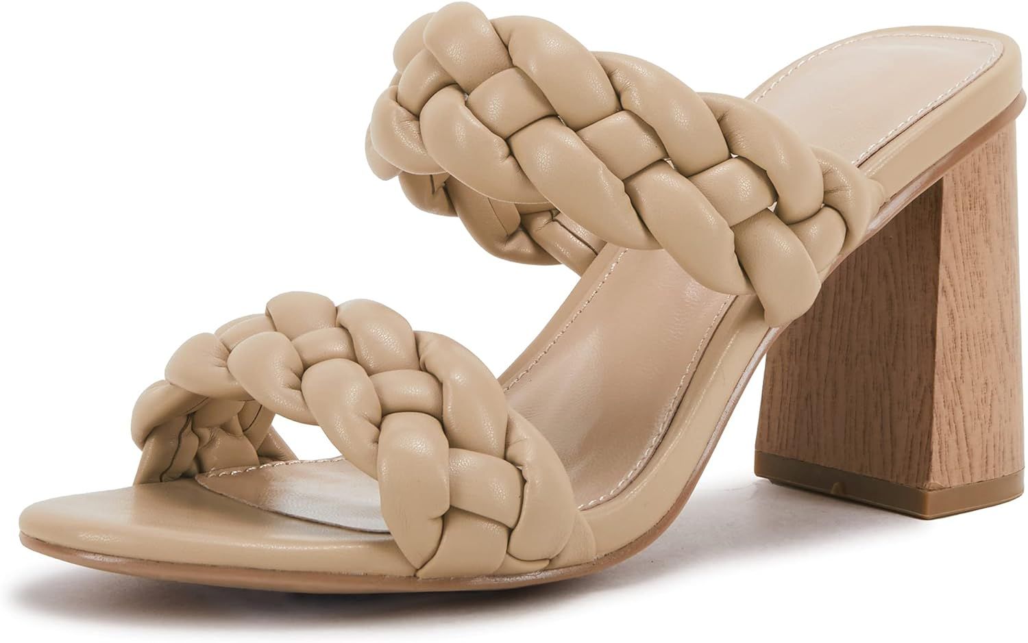 Womens Braided Heeled Sandals Chunky Block Heel Open Toe Strappy Slip On Backless Summer Slide Sh... | Amazon (US)