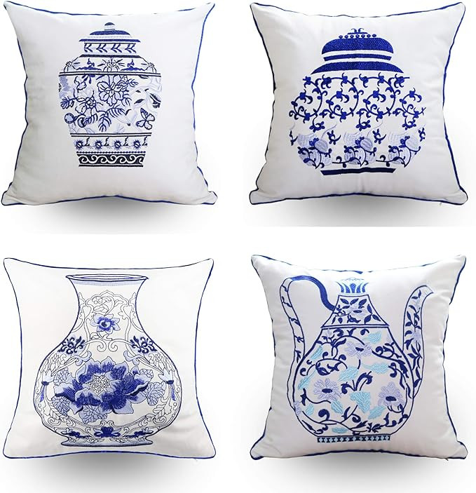 Hodeco Embroidery Throw Pillow Covers 18x18 Inches Decorative Floor Pillows Cover for Couch 100% ... | Amazon (US)