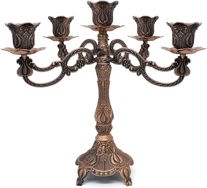 Metal Candelabra 5-Candle 10.1 Inch Tall Candle Holder Stick for Home Wedding Event and Party Fes... | Amazon (US)