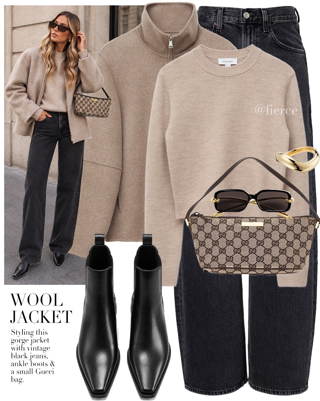 Taupe beige wool jacket black jeans  ankle boots taupe wool jacket Gucci bag

#LTKuk #LTKautumn #LTKeurope
