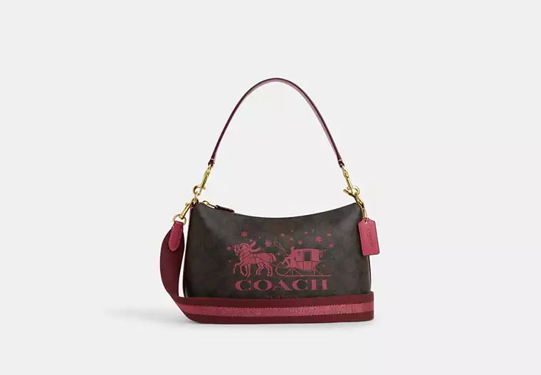 Clara Shoulder Bag In Signature Canvas With Horse And Sleigh | Coach Outlet US