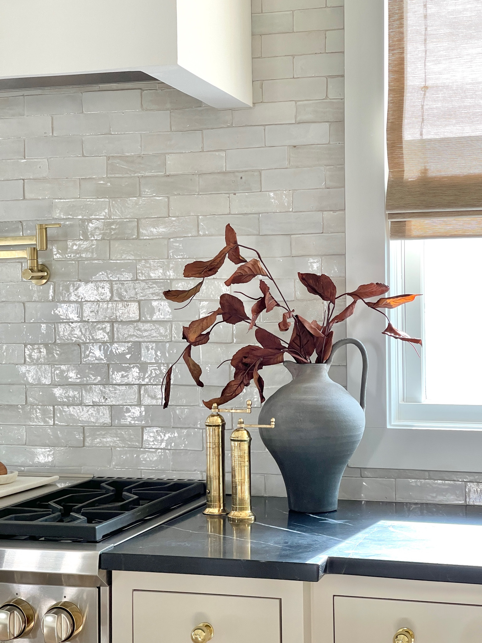 Home decor.  Fall decor.  Fall stems.  Black jug vase.  Zellige tile. Backsplash tile.  White & gray tile.  Mcgeeandco.  Kitchen decor.  Brass salt & pepper mills.  Brass hardware.  Kitchen hardware.

#LTKFind 

#LTKSeasonal #LTKhome