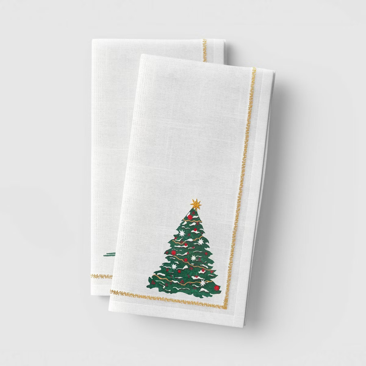 2pk Embroidered Christmas Santa/Tree Napkins Green - Threshold™ | Target