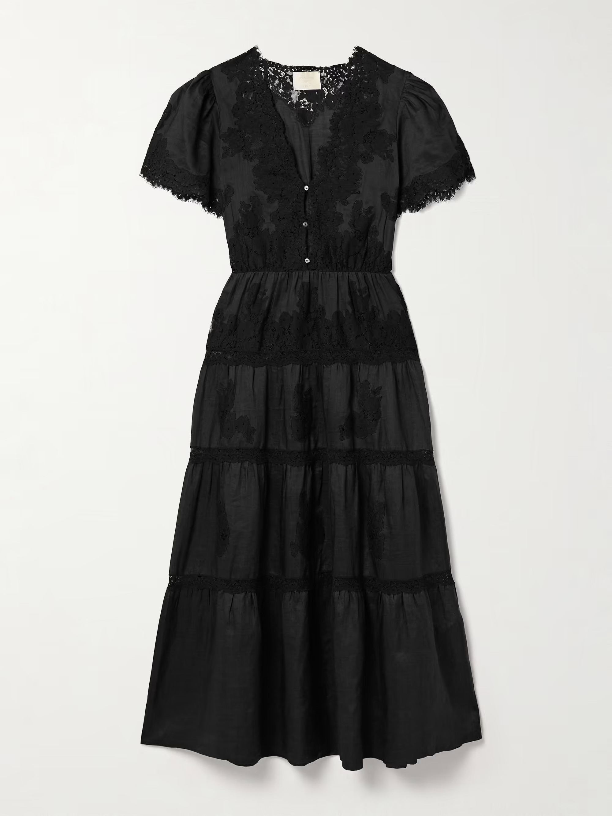 Graciela tiered corded lace-paneled ramie midi dress | NET-A-PORTER (US)