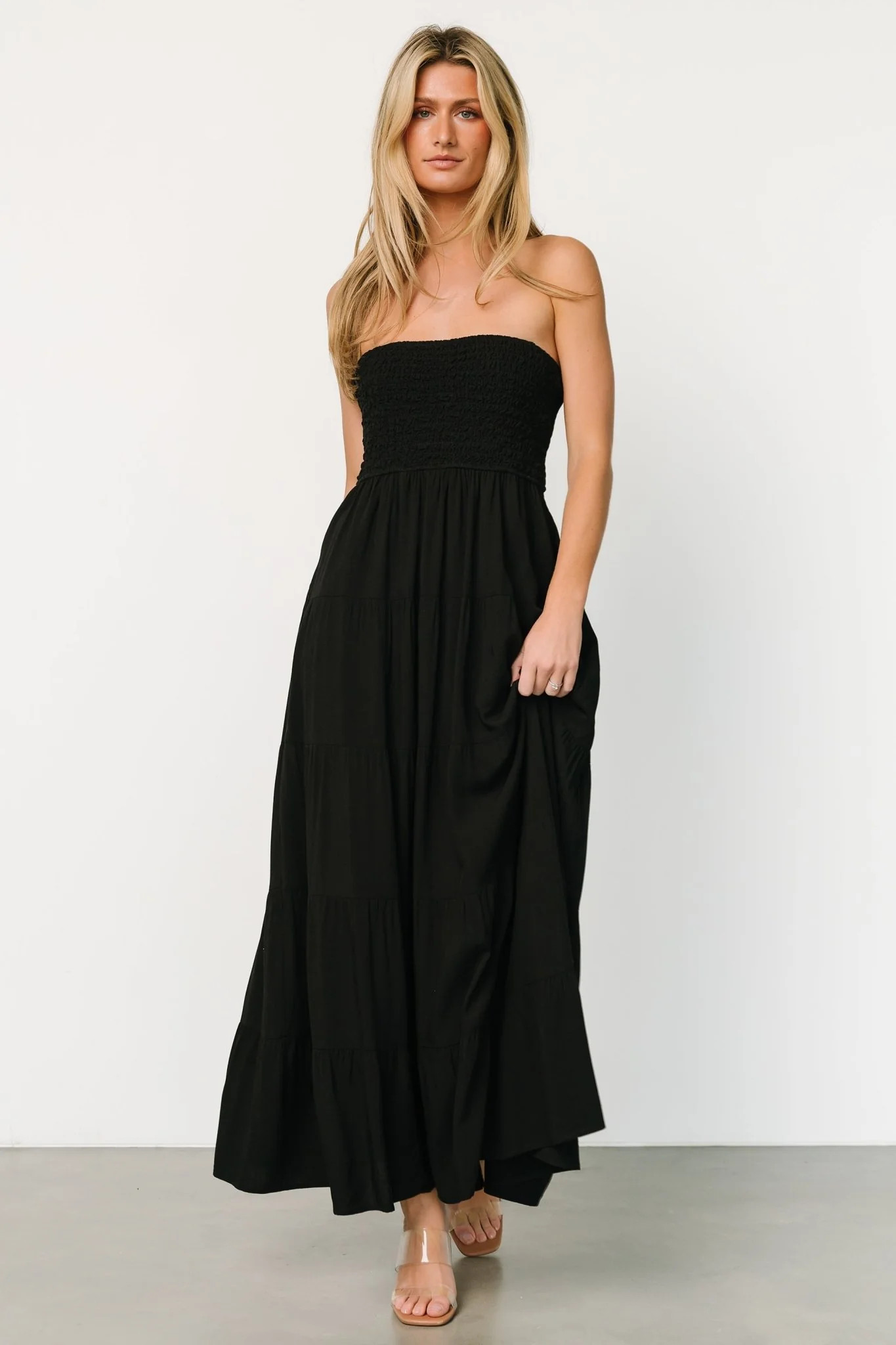 Domenica Strapless Maxi Dress | Black | Baltic Born