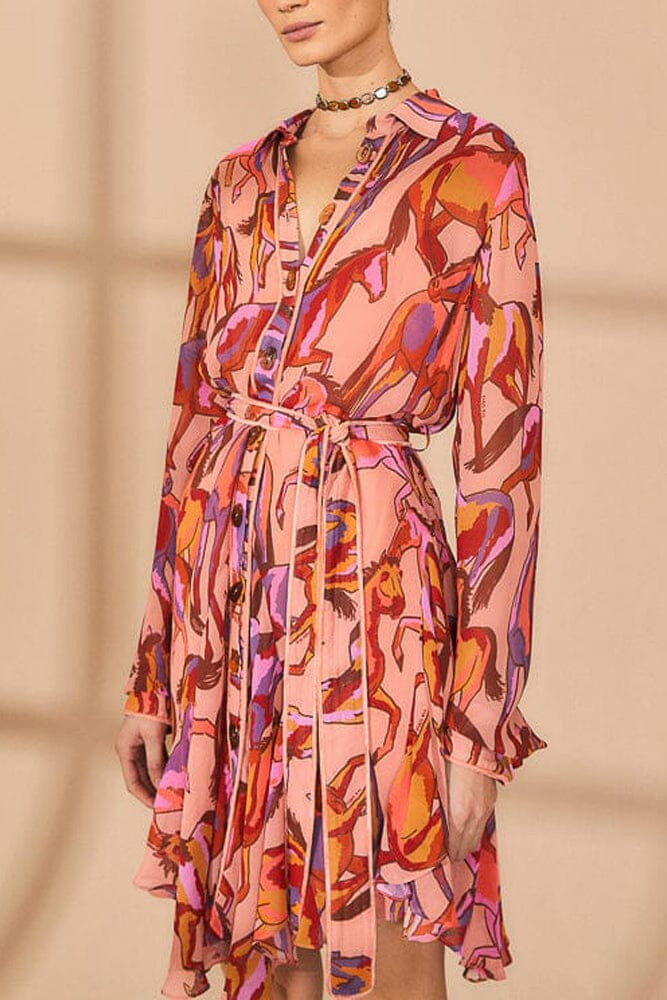 Rose Wild Horses Long Sleeve Mini Dress | FarmRio (US)